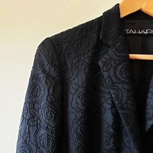 TAHARI Black Floral Embroidered Wool Overcoat 4